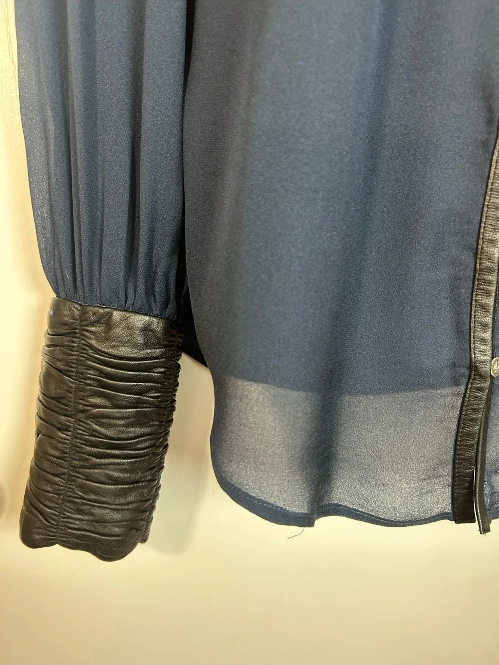 Elizabeth And James Navy Silk and Leather Chantal Blouse Size XS